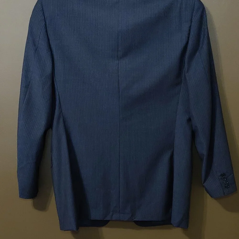 Canali Italian Wool Suit Jacket Blue Pinstripe 3 Button Double Vent 44L